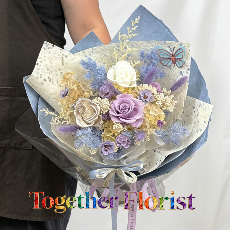 玫瑰混搭繡球永生花花束fl0000-YSH008