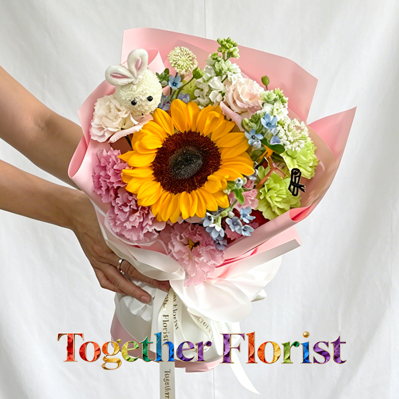 現貨-向日葵混搭乒乓菊，桔梗花束fl0000-XH0386-260626