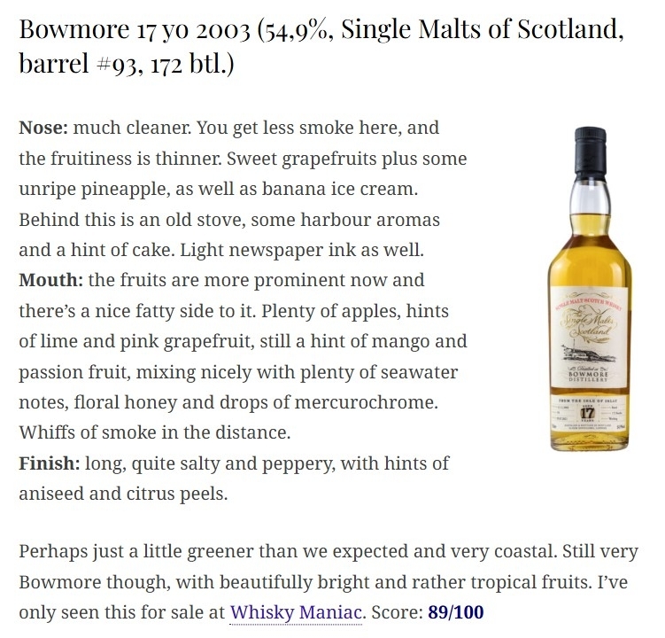 Bowmore 17 yo 2003-2021 Barrel #93 The Single Malts of Scotland 54.9%