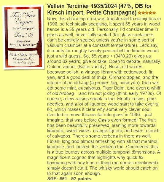 Vallein Tercinier Lot 35 1935-2024 Petite Champagne Bottled for Kirsch Import 47%