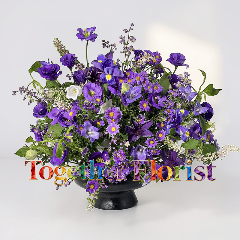 Purple lisianthus mixed with iris, clematis DIY flower kit fl0000-DIYHCB009