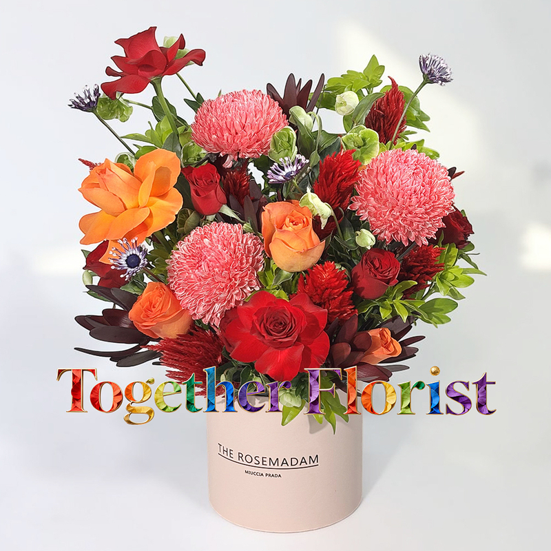 Peony and chrysanthemum mixed with red roses, King's Day rose DIY flower kit fl0000-DIYHCB008