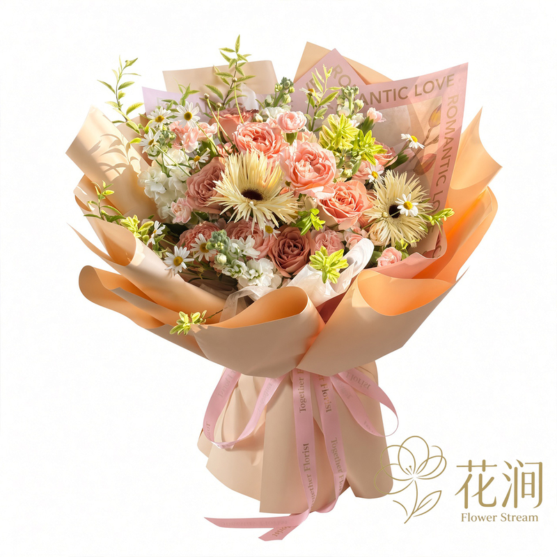 拉絲菊混搭卡布奇洛玫瑰，朱麗葉塔玫瑰花束fl00028-SF-0021