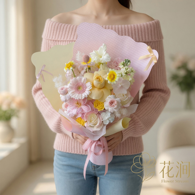 非洲菊混搭鬱金香，玫瑰花束fl00028-SF-0015