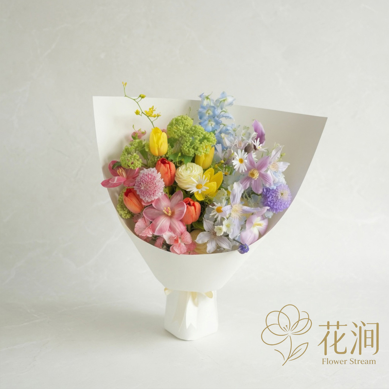 鬱金香混搭洋牡丹，鐵線蓮花束fl00028-SF-0009