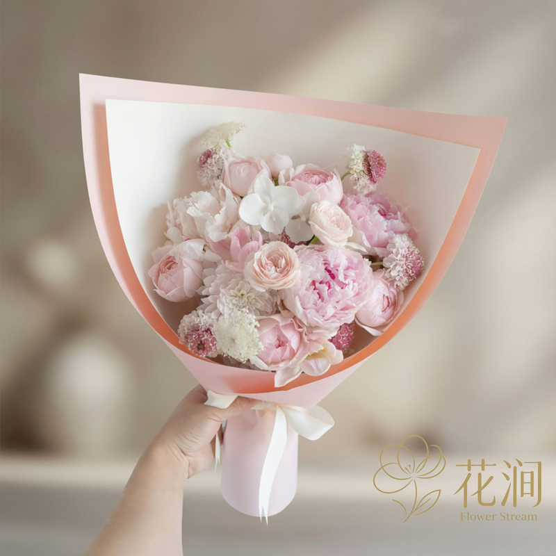 Peony mixed with dahlias, Phalaenopsis orchid bouquet fl00028-SF-0006