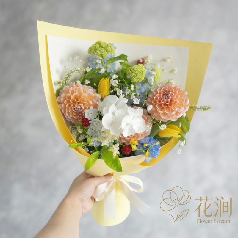 蝴蝶蘭混搭大麗花，鬱金香花束fl00028-SF-0002