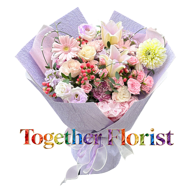 百合混搭大丽花，非洲菊花束