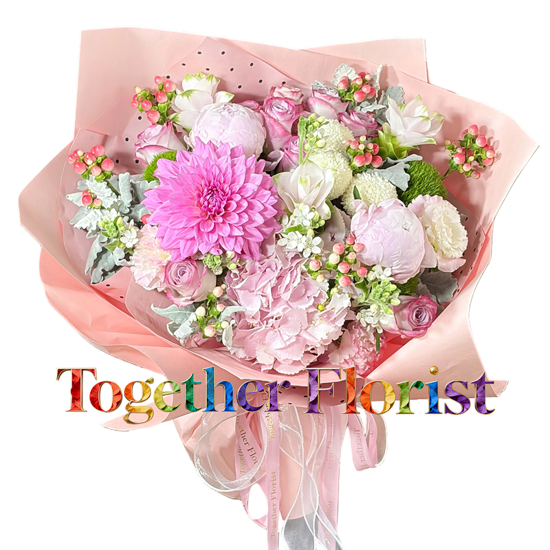 Dahlia mixed with hydrangea, peony bouquet