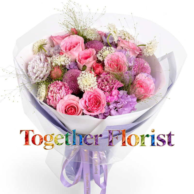 Roselle roses mixed with ping-pong chrysanthemums, color-absorbing carnation bouquet