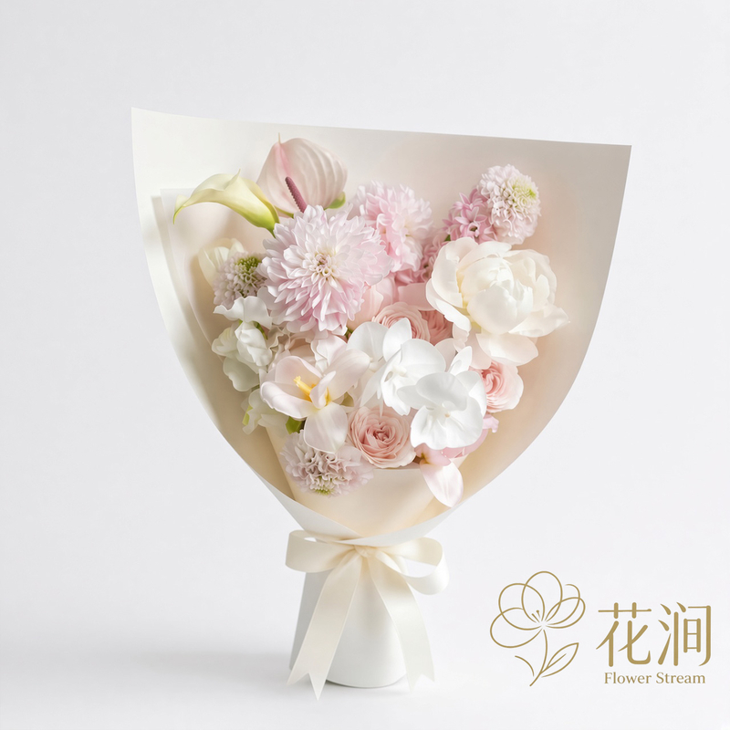 Peonies mixed with Phalaenopsis orchids, pink rose bouquet fl00028-SF-0008