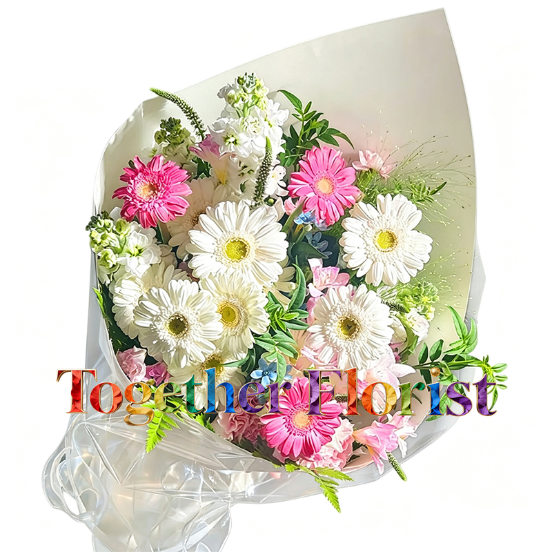 非洲菊（噴色）混搭香雪蘭，康乃馨花束