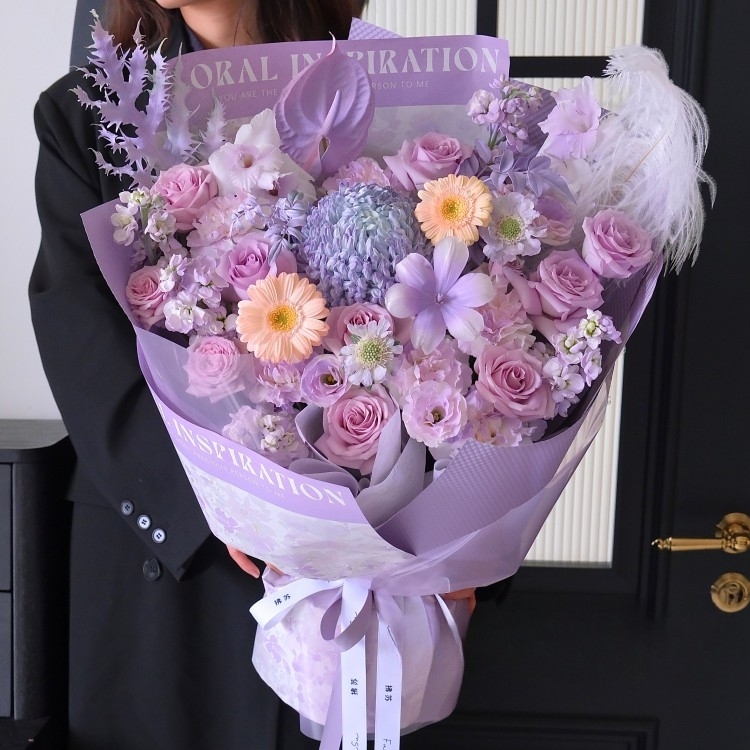【春華秋實】紫玫瑰花牡丹菊紫羅蘭九星葉紫掌混搭花束約會花束生日花束生日鮮花