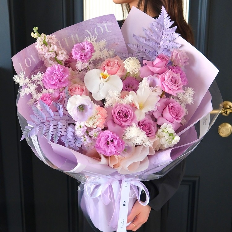 【紫光琉璃】紫玫瑰曼塔蝴蝶蘭紫羅蘭混搭花束生日鮮花送女友送閨蜜約會花束