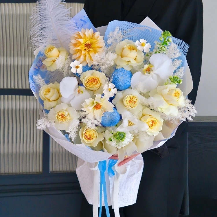 【迷霧海歌】玫瑰花蝴蝶蘭紫羅蘭乒乓菊大麗花混搭花束生日花束約會花束生日