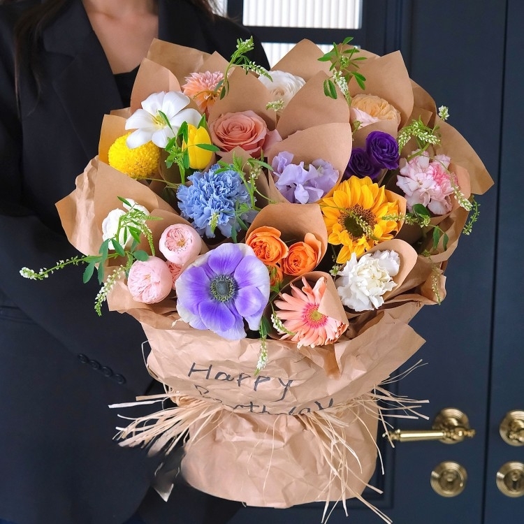 【一歲一花】向日葵康乃馨鬱金香玫瑰花乒乓菊混搭花束生日花束約會花束生日