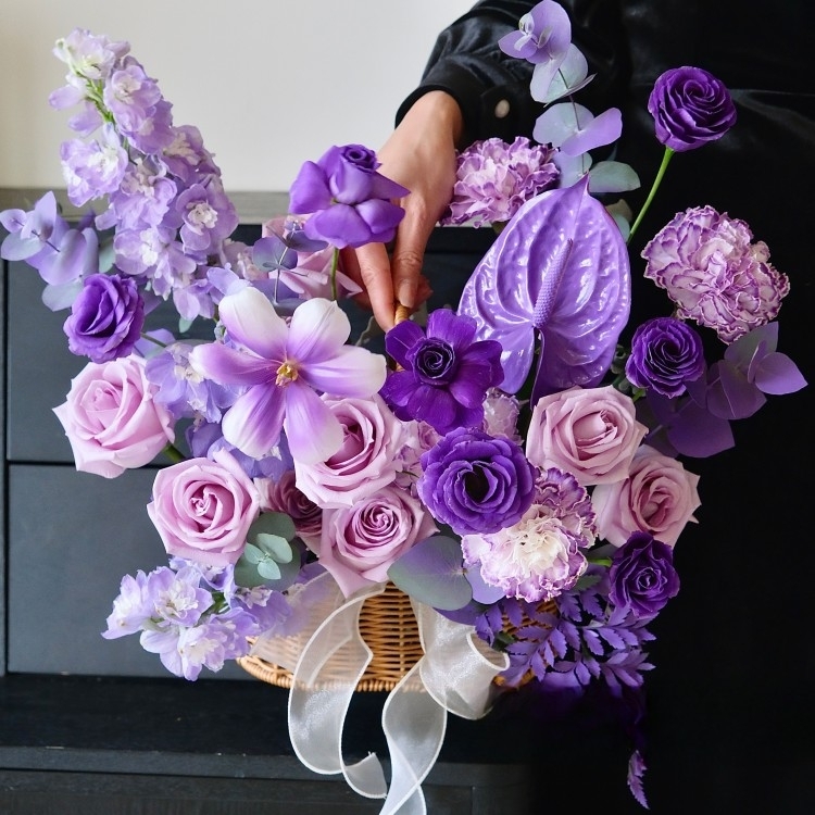 【慢寫冬緒】紫玫瑰花鬱金香紫掌康乃馨紫羅蘭混搭花束生日花束約會花束生日鮮花