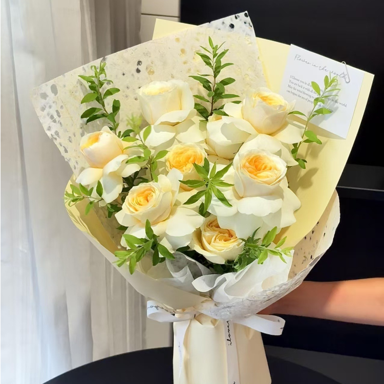 【柔情似水】奶油玫瑰溫柔韓系生日鮮花（廣州鮮花）