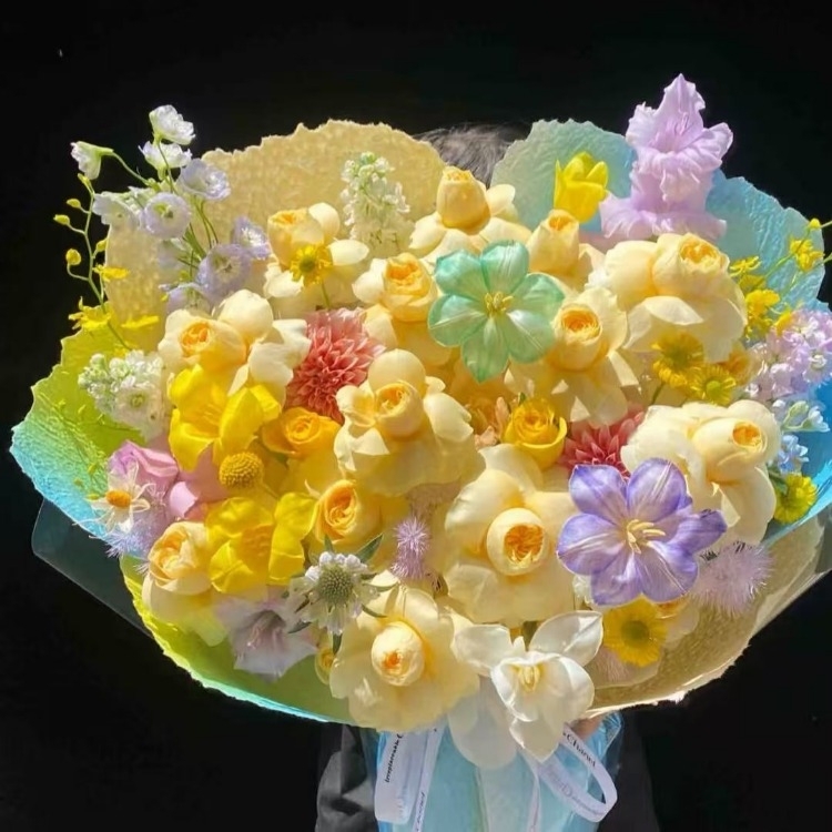 【快樂花籃子】多巴胺色系混搭花束祝福花束生日花束情人節花束告白花束