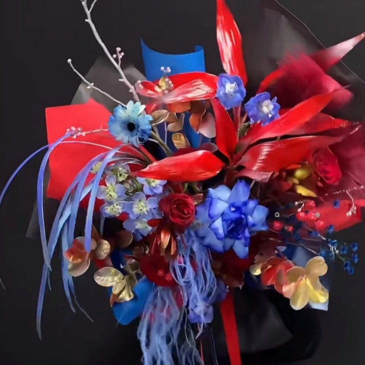 【花開好運】紅藍系混搭花束祝福花束約會花束生日花束情人節花束