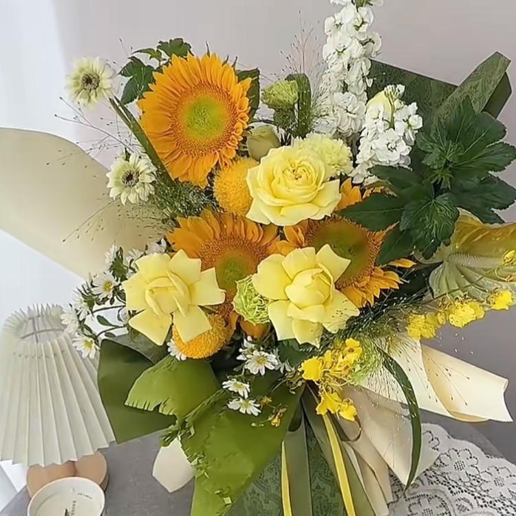 【春日來信】玫瑰向日葵混搭花束祝福花束生日花束約會花束