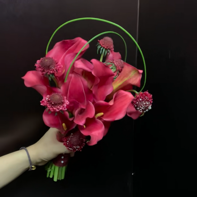 13枝紅色馬蹄蓮+松蟲草+時令配花fl00018-028