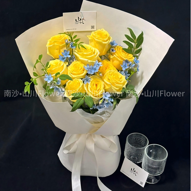 11枝黃玫瑰+時令配花fl00018-002