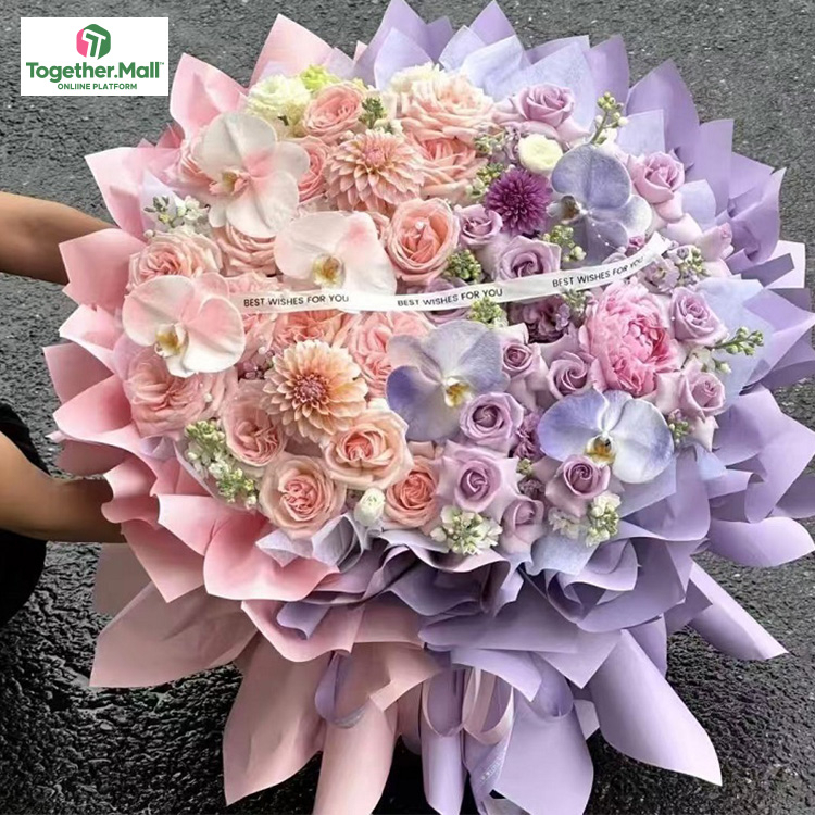 玫瑰混搭大麗花，蝴蝶蘭，紫苑花花束(fl00004-0001)