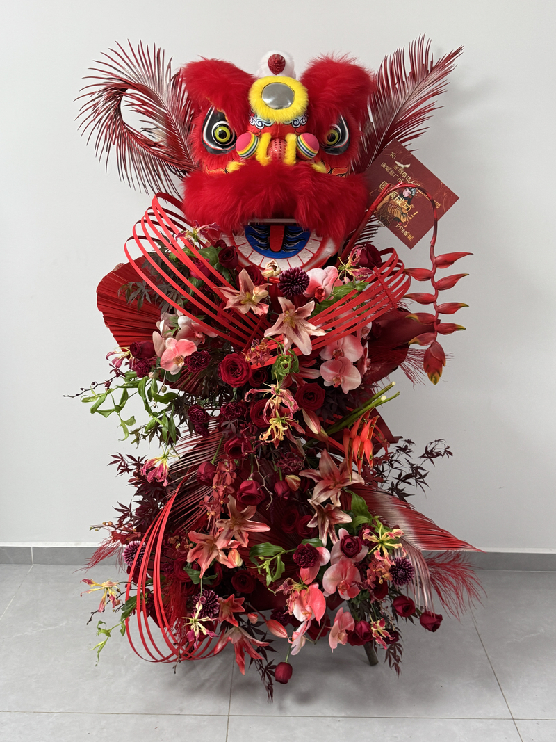 紅色醒獅花籃(fl00020-0029)
