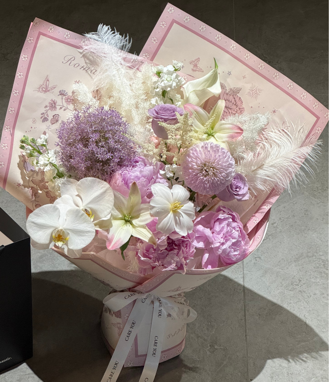 芍藥混搭大麗花、蝴蝶蘭花束(fl00020-0011)