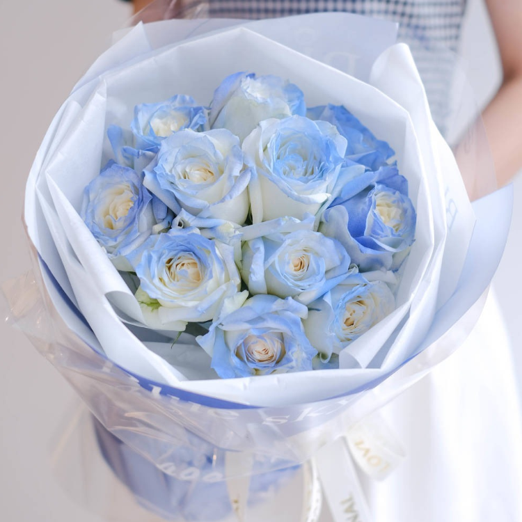 11朵碎冰藍玫瑰（噴色）花束(fl00002-022)
