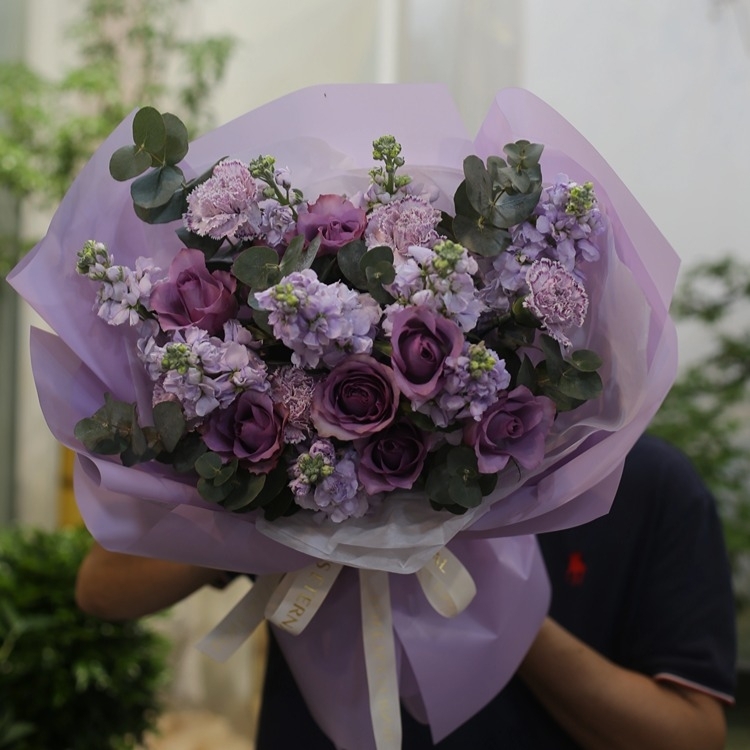 紫色玫瑰混搭紫羅蘭花束(fl00012-A010)