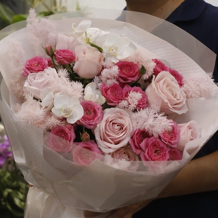 蝴蝶蘭混搭粉色玫瑰花束(fl00012-A016)