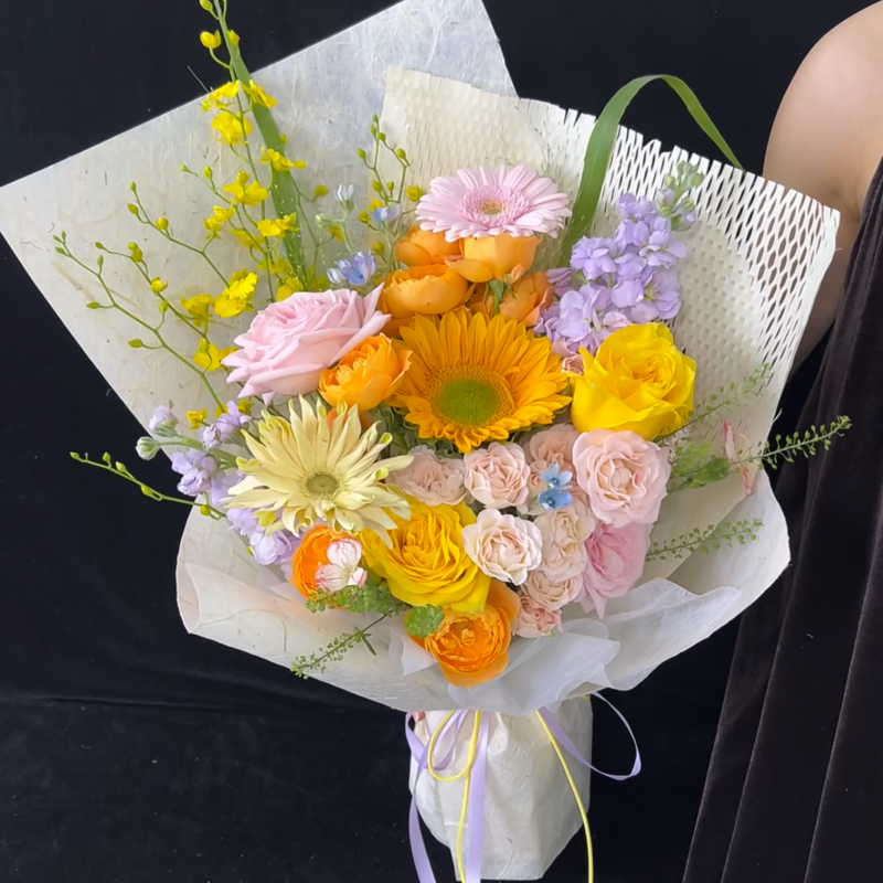 向日葵混搭非洲菊，玫瑰花束(fl00006-048)