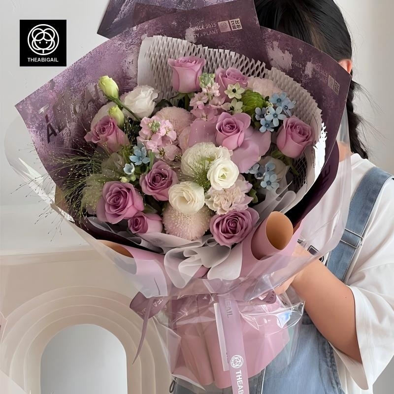 乒乓菊混搭紫色玫瑰花束(fl00007-010)