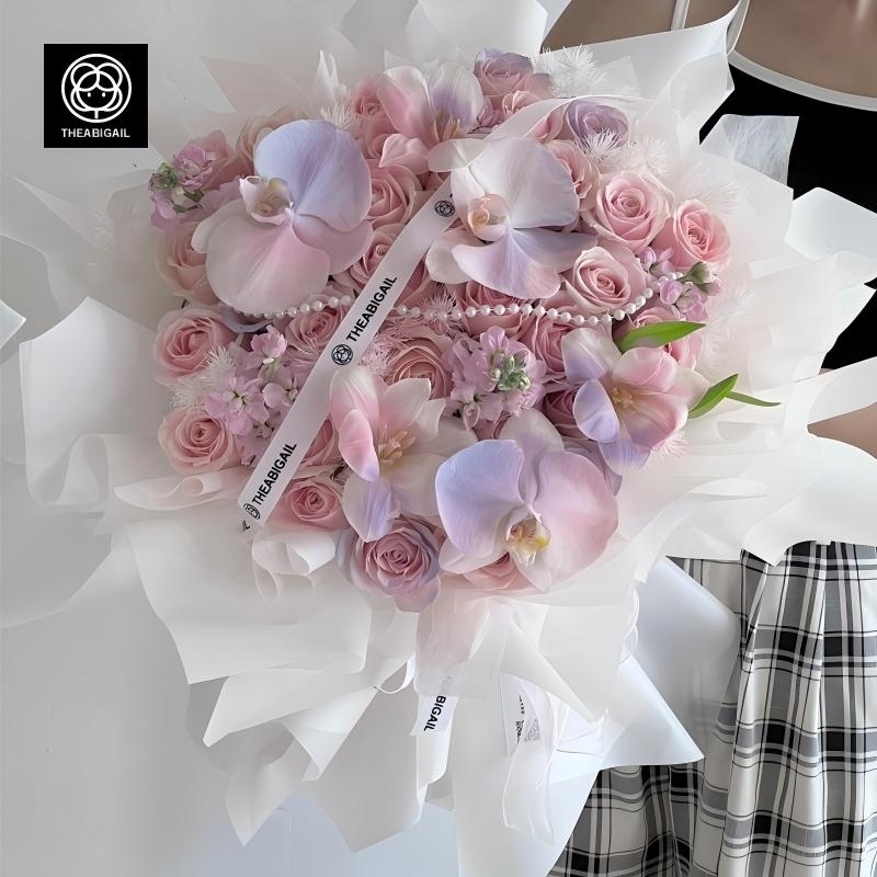 蝴蝶蘭混搭鬱金香，粉色玫瑰花束(fl00007-014)