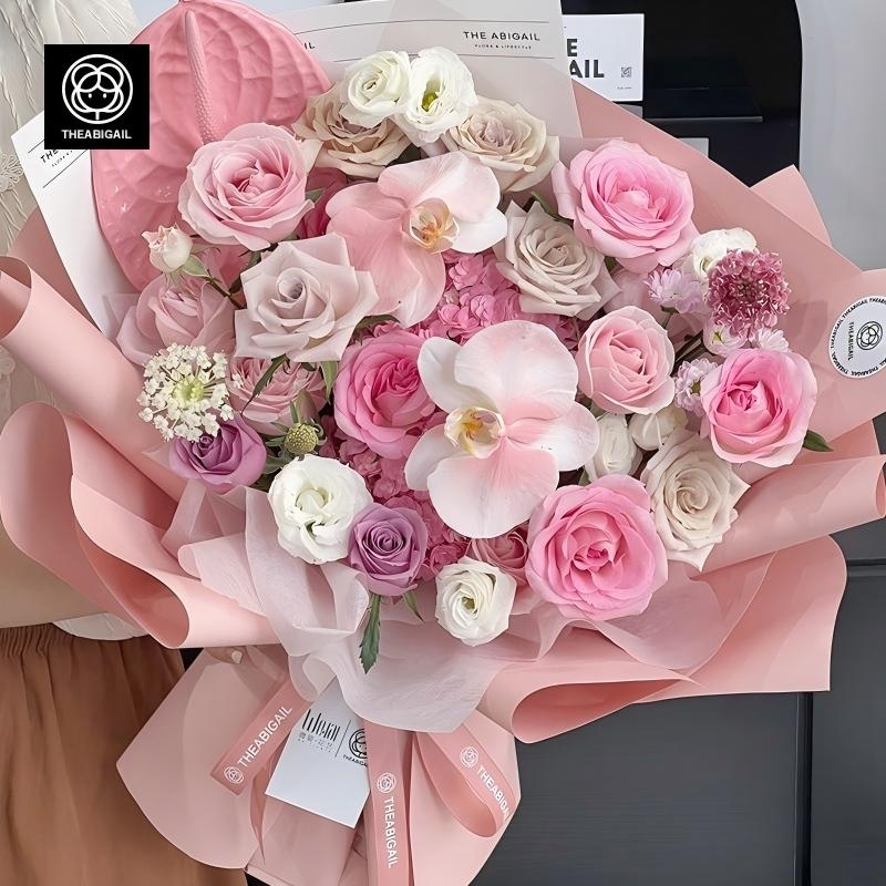 繡球混搭蝴蝶蘭，玫瑰花束(fl00007-016)