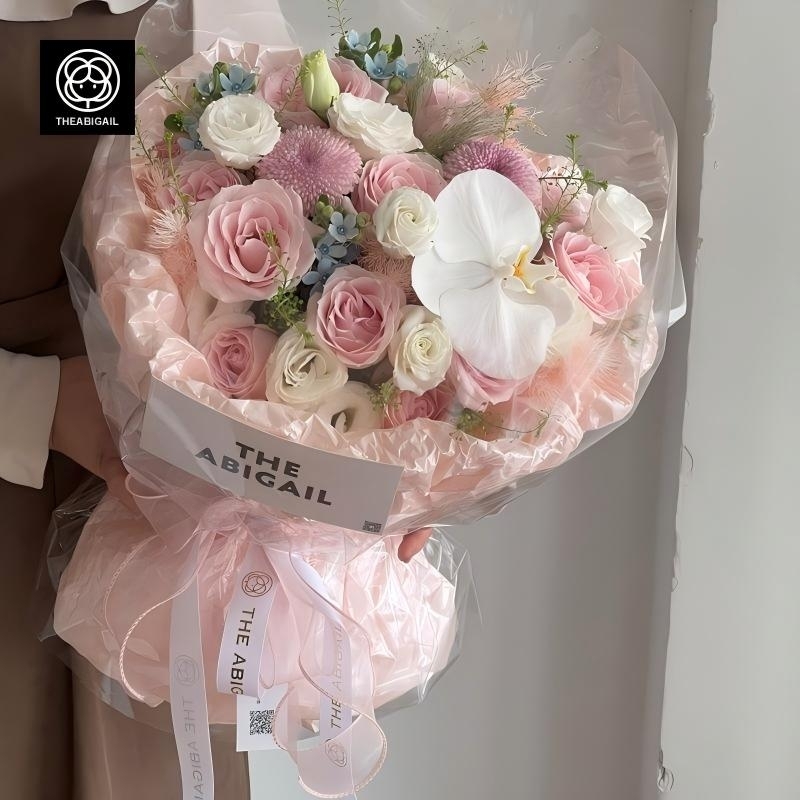 蝴蝶蘭混搭乒乓菊，粉色玫瑰花束(fl00007-021)
