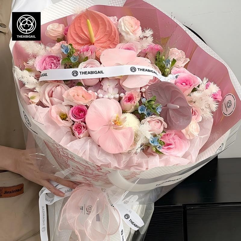 繡球混搭蝴蝶蘭（噴色），粉色玫瑰花束(fl00007-042)