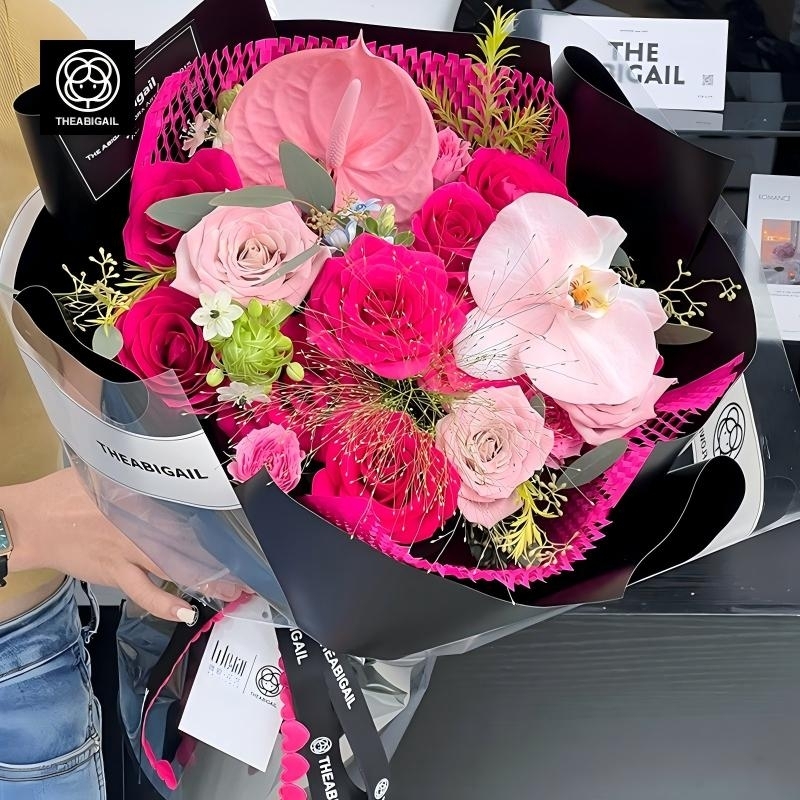 蝴蝶蘭（噴色）混搭玫瑰花束(fl00007-043)