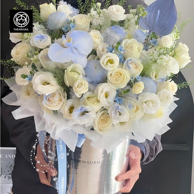Phalaenopsis (spray color) ，Ping Pong Chrysanthemums and  Rose  Mixed Flower Bucket(fl00007-058)