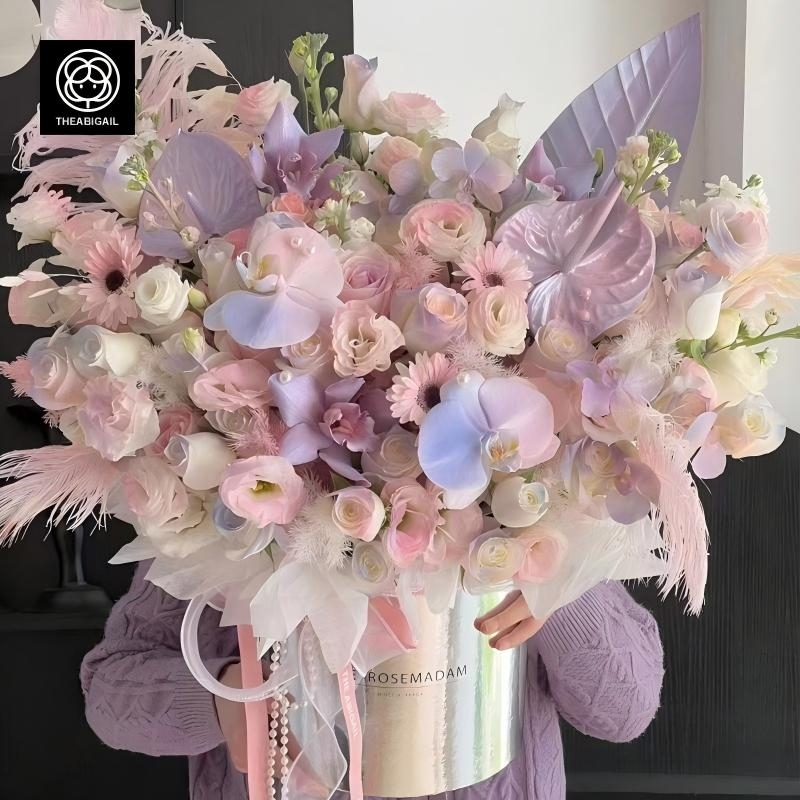 Phalaenopsis (spray color)，Gerbera and Rose  Mixed Flower Bucket(fl00007-068)