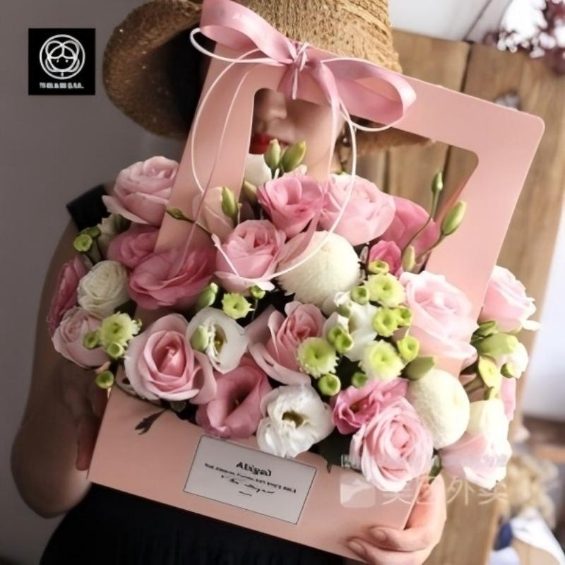 Pink Rose and  Ping Pong Chrysanthemums  Mixed Flower Basket(fl00007-071)