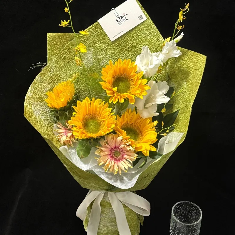 向日葵混搭非洲菊，劍蘭花束(fl00018-010)
