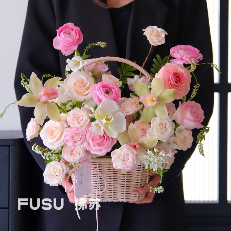 蝴蝶蘭混搭玫瑰花籃(fl00022-0038)