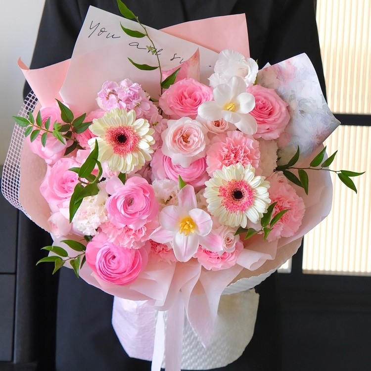 Tulips, Gerberas and Pink Roses Mixed Bouquet(fl00022-0077)