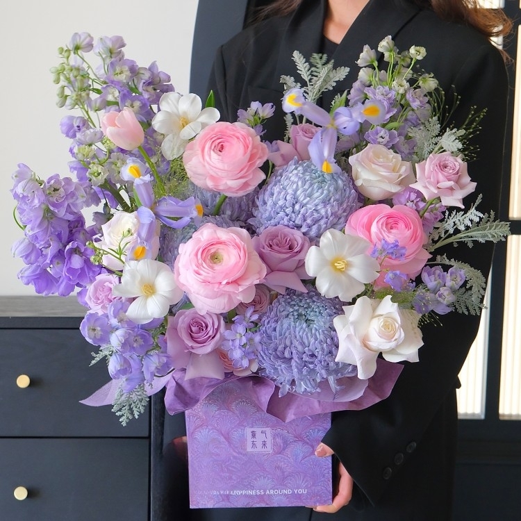 Peonies, Tulips and Pink Roses  Mixed Flower Box(fl00022-0078)