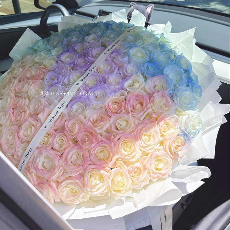 Rainbow Sprayed Roses Bouquet(fl00023-0033)