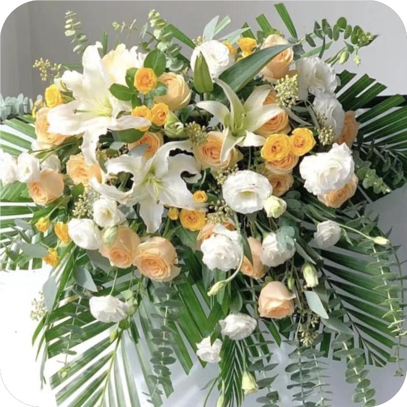 白百合混搭香檳玫瑰講臺花(fl00015-0032)