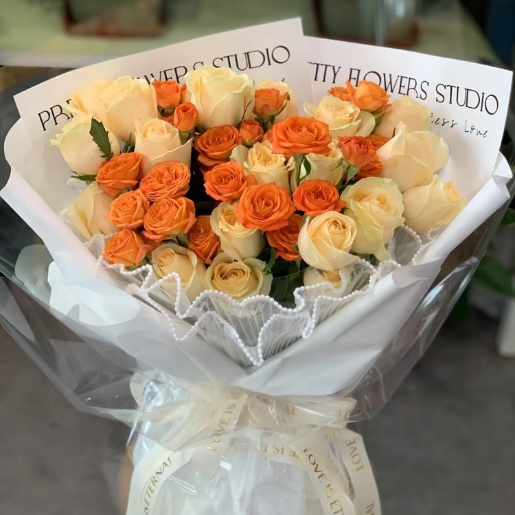 香檳玫瑰混搭橙色玫瑰花束(fl00014-008)